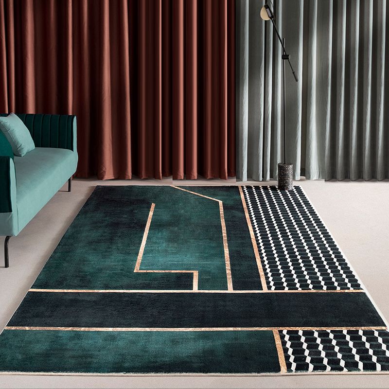 Grey Modern Area Rug Geometric Pattern Polyester Area Carpet Stain Resistant Rug for Drawing Room