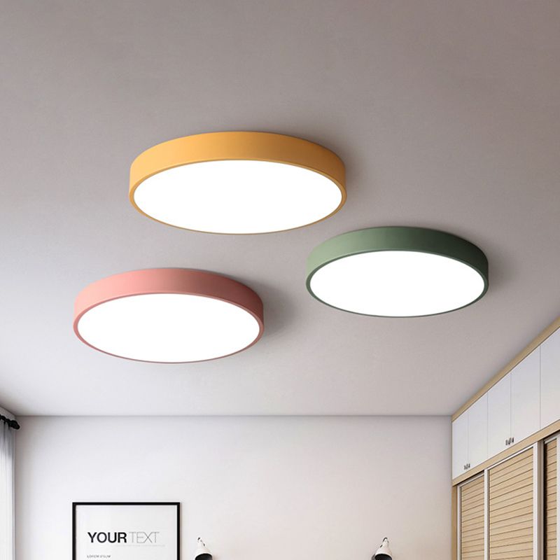 Bedroom LED Flush Mounted Lamp Simple Pink/Black/White Ceiling Light with Round Acrylic Shade, 12"/16" Dia