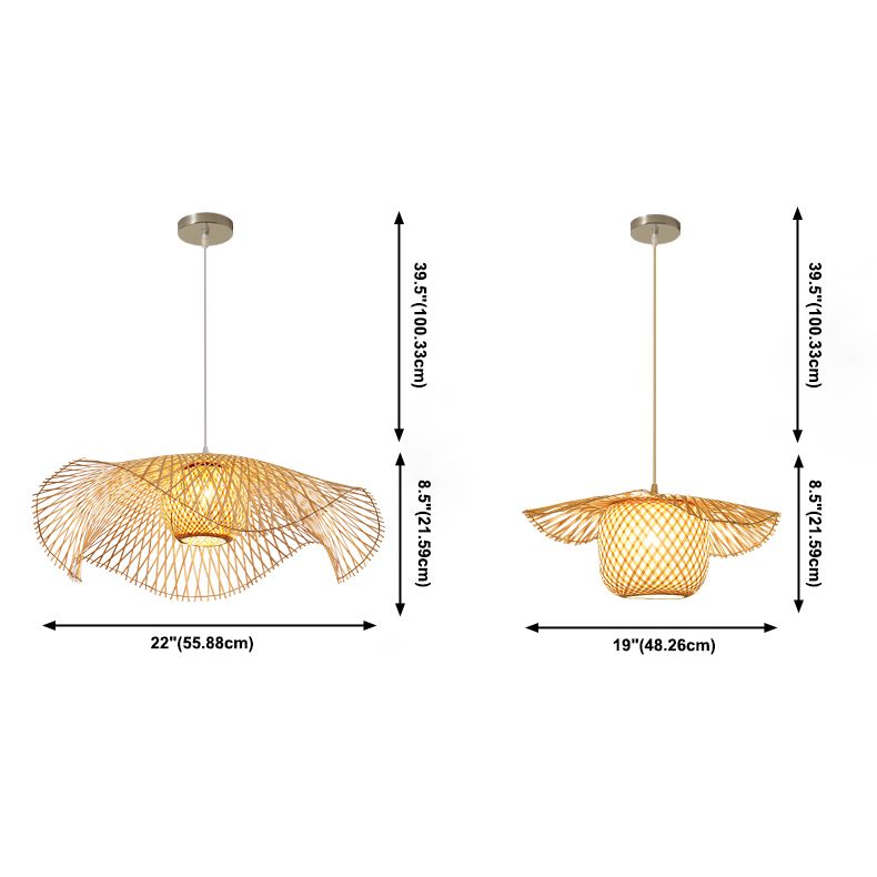 Beige Asia Pendulum Light Rattan 1-Light Hanging Ceiling Light for Dining Room
