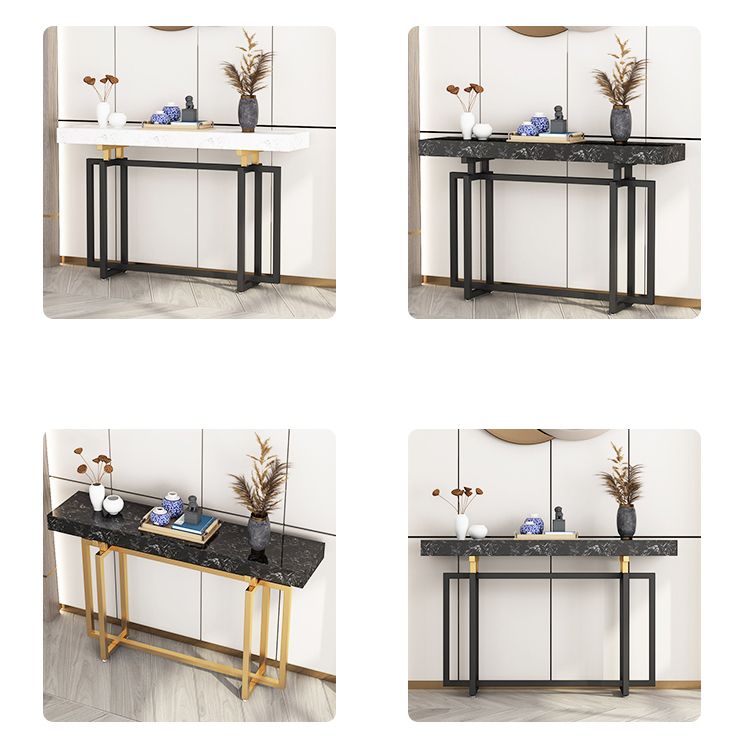 Rectangle Marble Top Console Table with Iron Trestle Base for Hall
