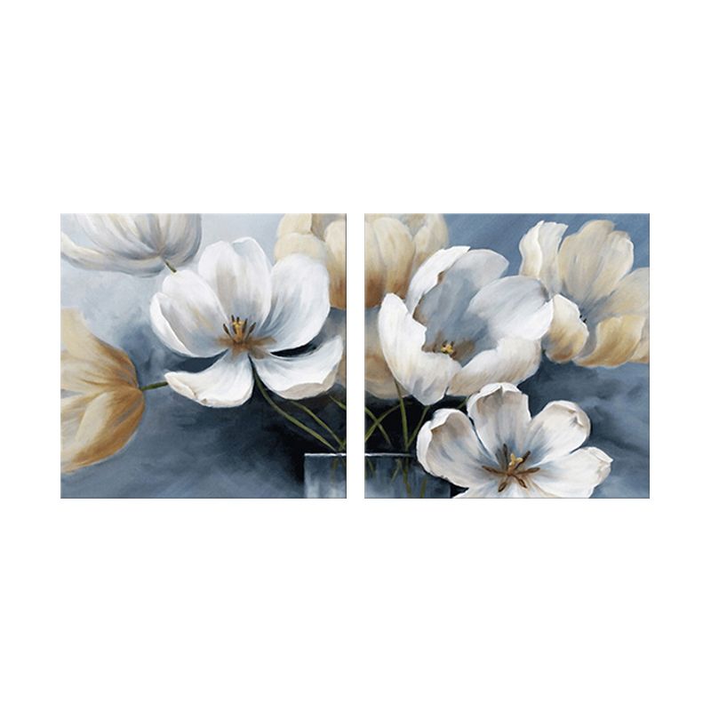Blue Blooming Flower Wall Art Multi-Piece Modern Stylish Living Room Canvas Print