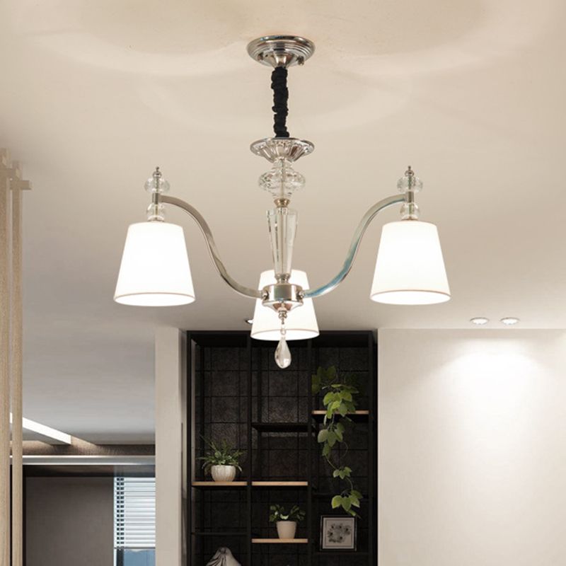 Chrome Curved Arm Chandelier Lighting Modern 3/6/8 Lights White Glass Hanging Lamp Fixture