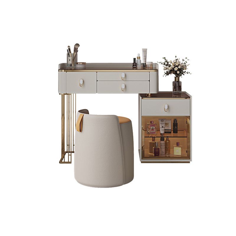 Vanity Mirrored Dressing Table Stool Set Glass Top Makeup Vanity