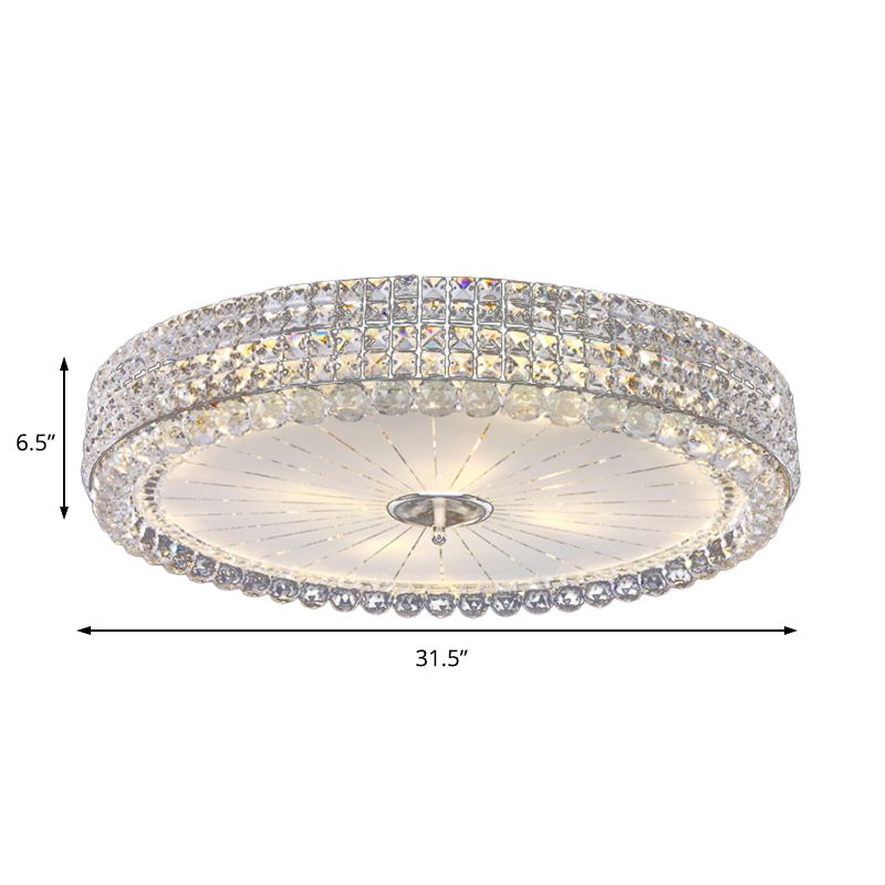 16"/19.5" W Drum Flush Mount Lamp Contemporary Clear Crystal Multi-Head Flush Mount Ceiling Light in Chrome
