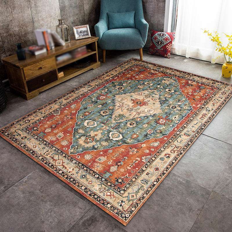 Moroccan Southwestern Print Rug Polyester Indoor Carpet Non-Slip Backing Area Rug for Living Room