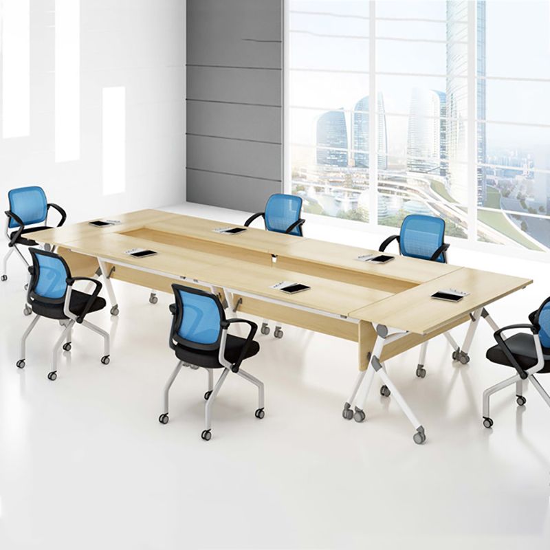 Contemporary Natural Office Desk Rectangular Writing Desk with Caster Wheels