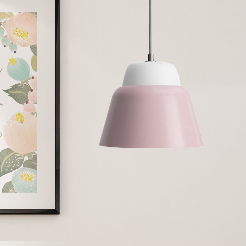 Cone Hanging Light Fixture Macaron Metal 1 Head 6.5"/10.5" Height Pink/Blue/Black Pendant Ceiling Light