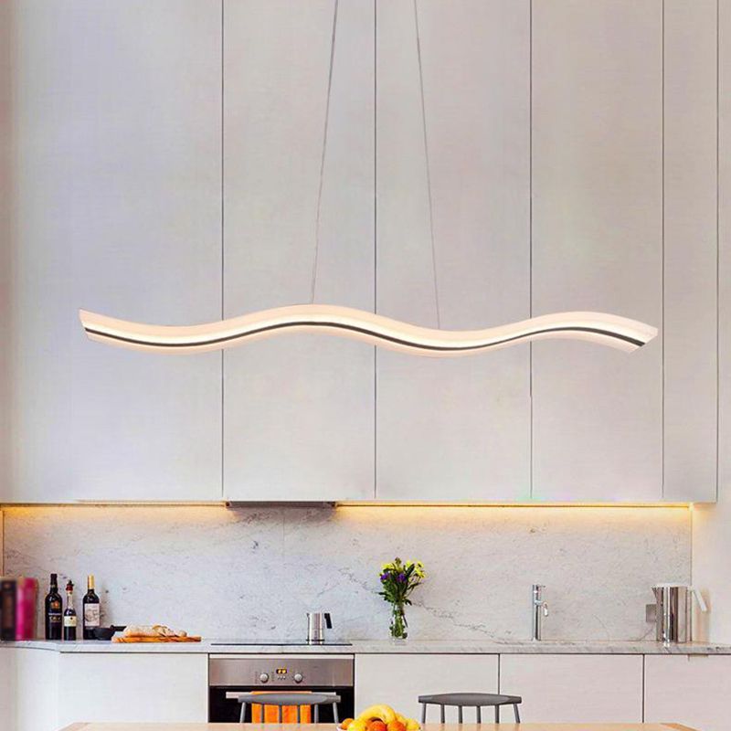 Wavy Shape Kitchen Island Fixture Acrylic Linear Pendant Ceiling in Black & White