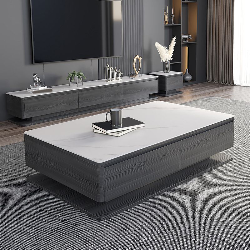 Modern Style Grey/white Slate Top Rectangular Coffee Table with Solid Wood Base