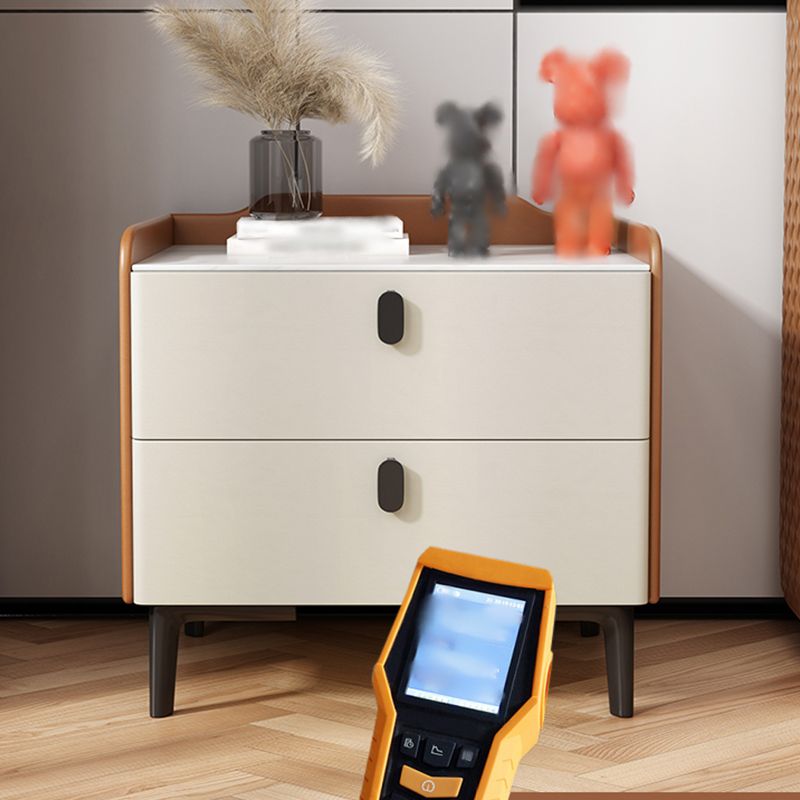 18'' Tall Modern Bed Nightstand 2-Drawer Storage Stone Top Oak Night Table