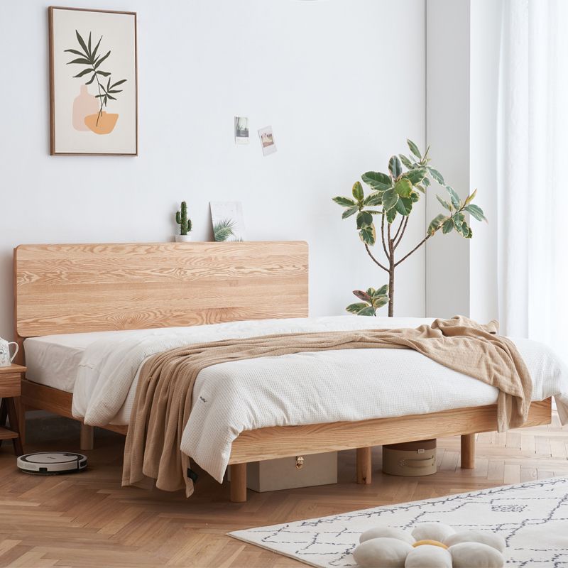 Solid Wood Standard Bed Contemporary Bed with Rectangular Headboard