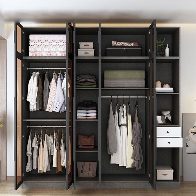 Contemporary Glass Wardrobe Soft Close Door Wardrobe Closet for Bedroom