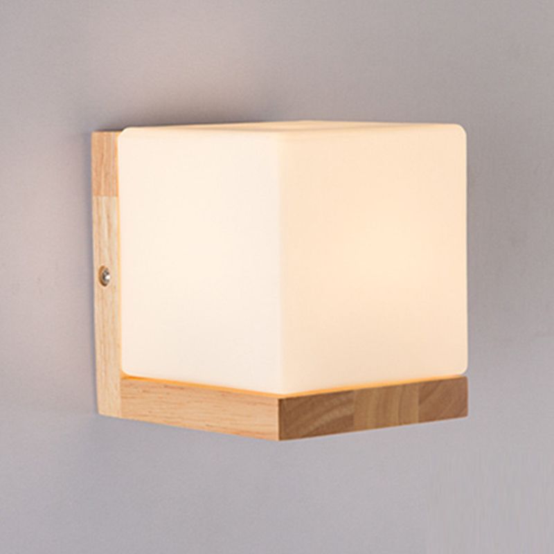 Wood Sqaure Shape Wall Sconce Modern Style 1 Light Wall Light Fixture in Brown