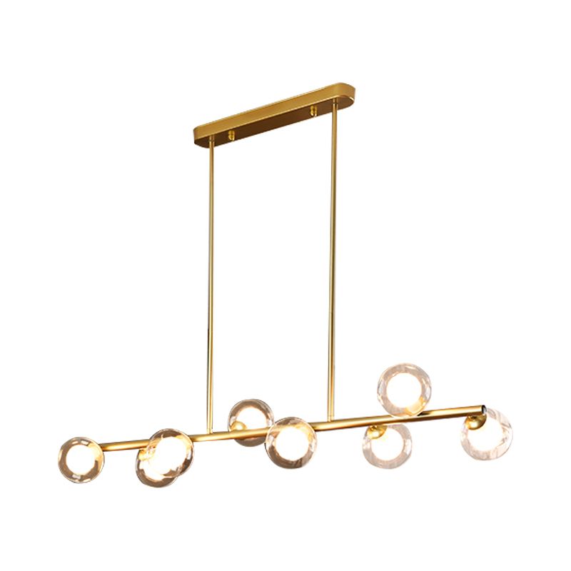 Modern Metal Ceiling Light Linear Shape Island Light with Glass Shade in Black and Gold