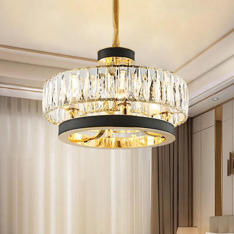 Crystal Encrusted Circle Hanging Lamp Modernism 5-Light Living Room Ceiling Chandelier in Black