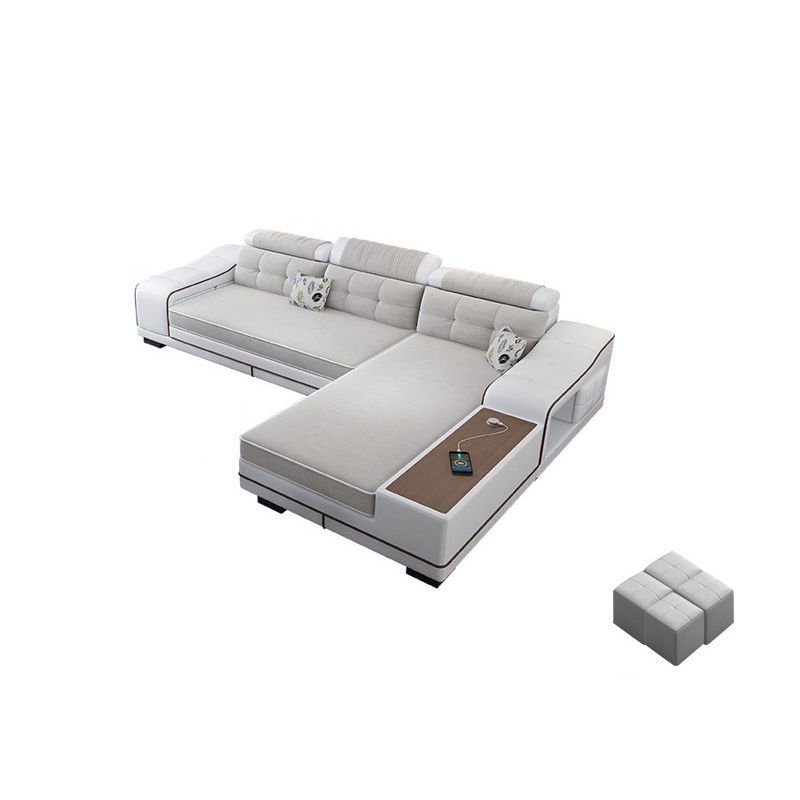 Modern Style Sectional Tufted Back Ramp Armrest White Storage Rack Sofa