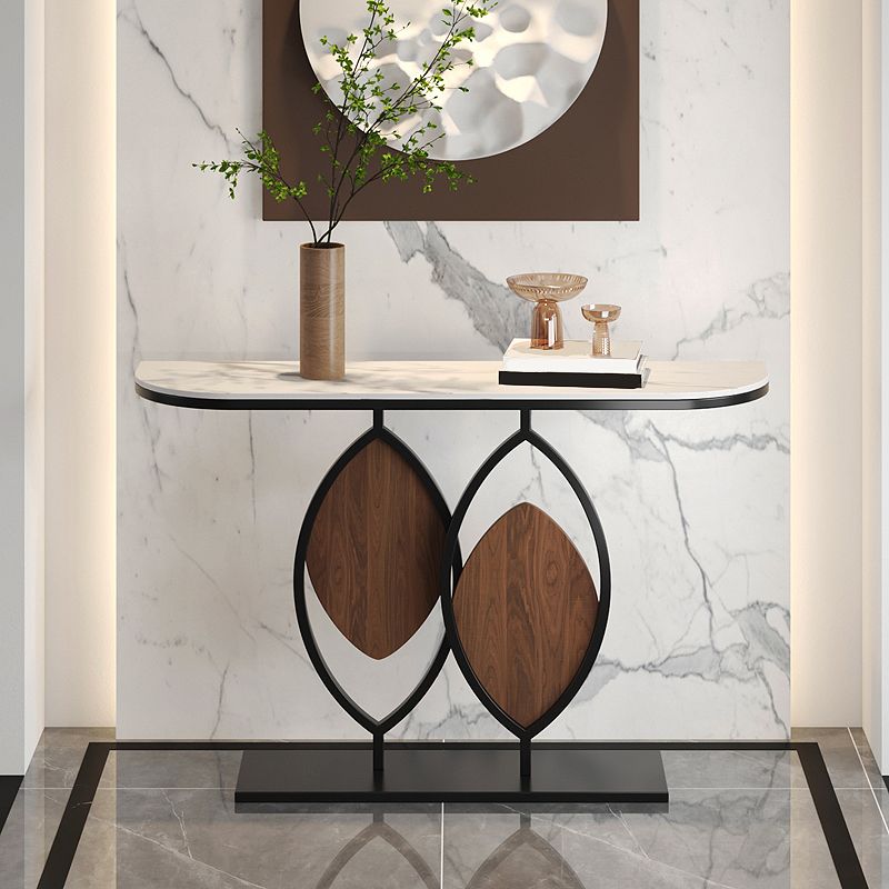 Metal Base Console Table with Half Moon Stone Top for Hall 11.81"