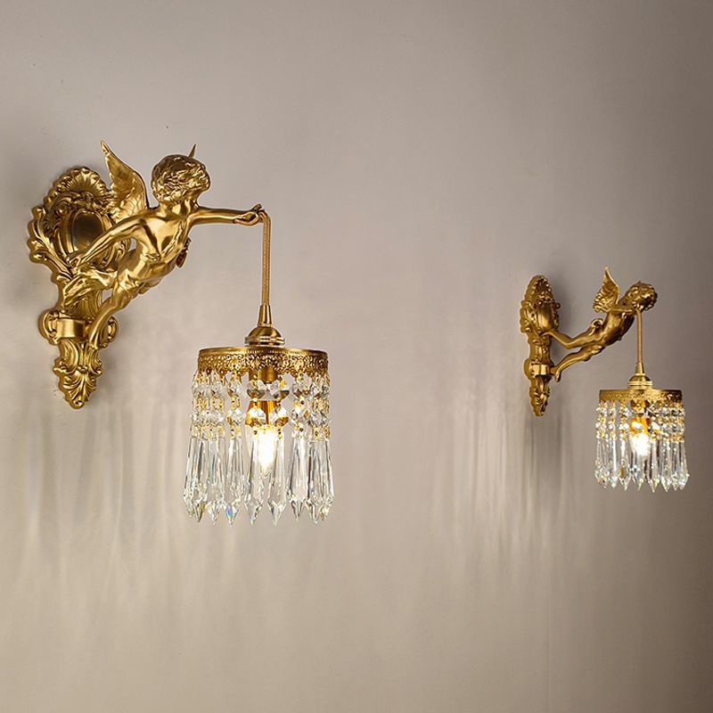 Modern Style Wall Lamp Crystal 1 Light Sconces in Gold for Bedroom