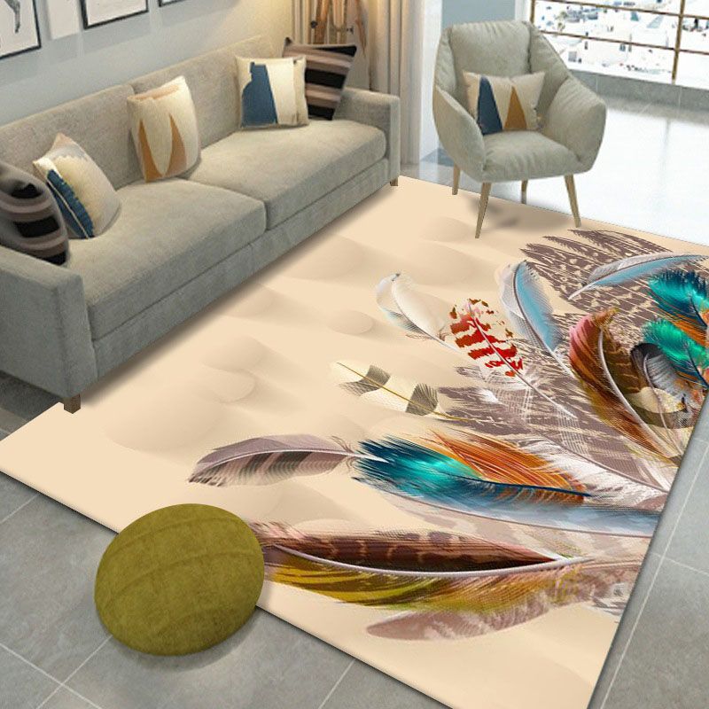 Relaxing Feather Pattern Rug Polyester Carpet Stain Resistant Area Carpet for Living Room