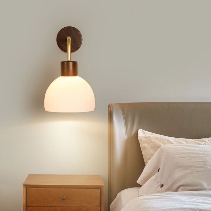 1-Light Wall Lamp Modern Wooden Wall Mount Lamp with Glass Shade for Living Room