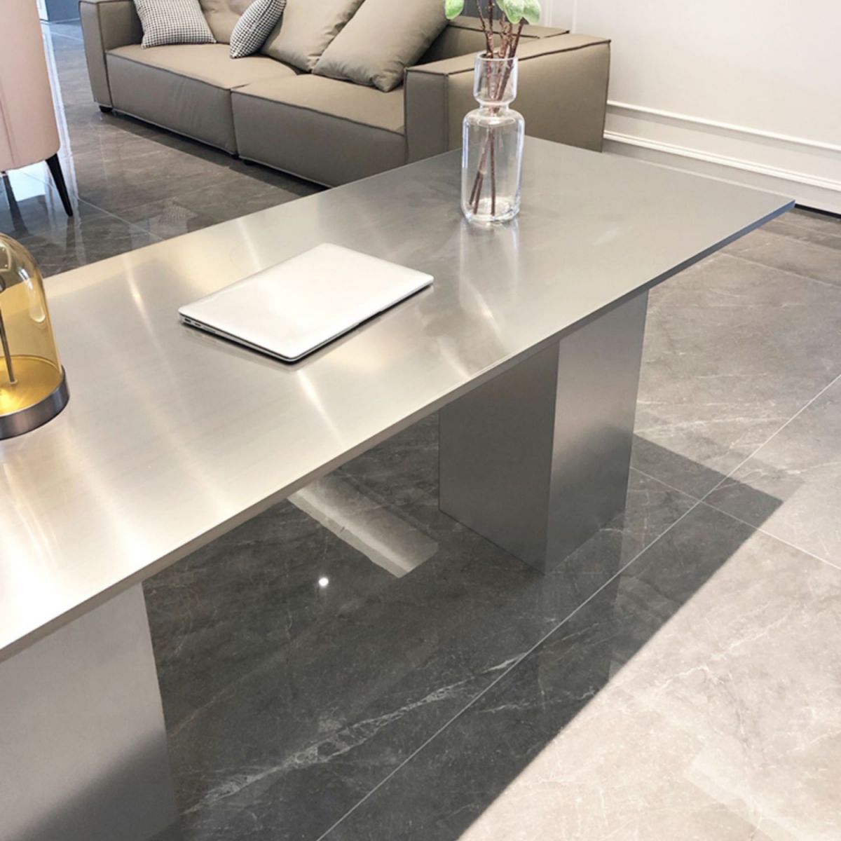 Stainless Steel Dining Table Rectangle Modern Dinner Table for Dining Room