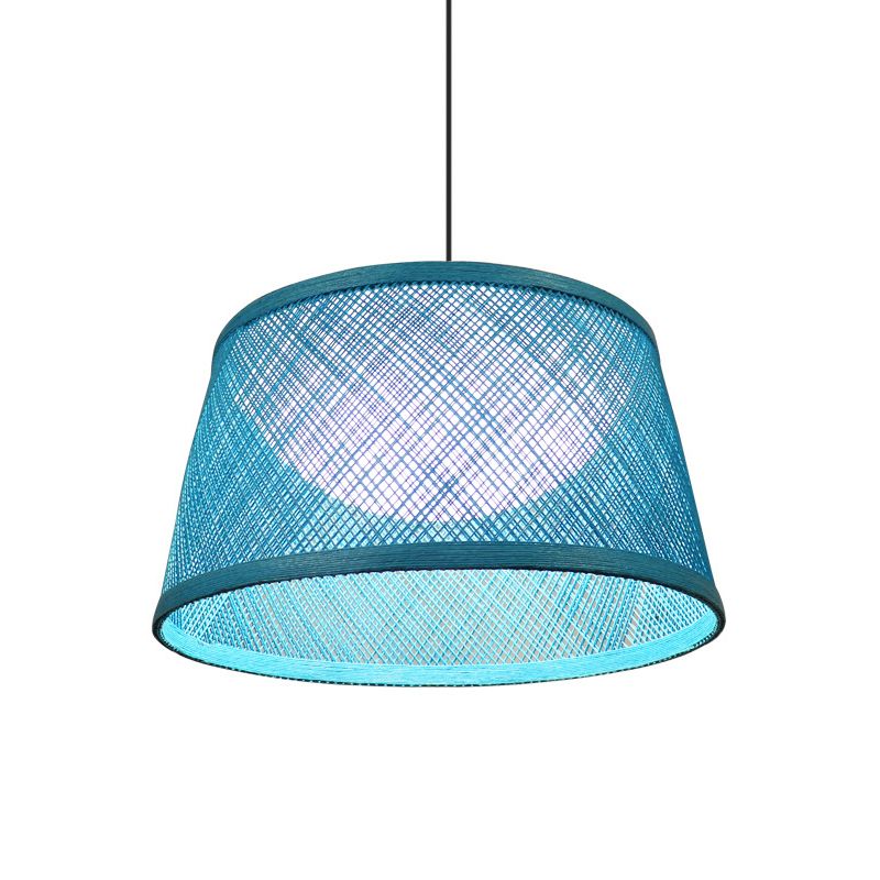 Rope Drum Ceiling Hang Fixture Warehouse 16"/20.5"/24" W 1-Light Drop Lighting Pendant with Inner Dome Acrylic Shade in Blue