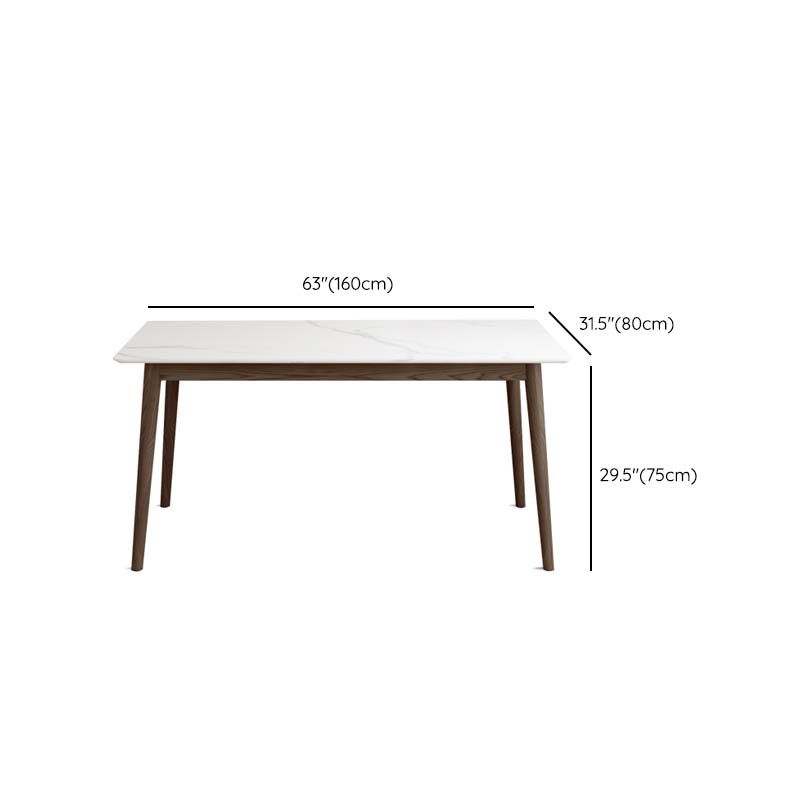Solid Wood Frame Mid-Century Dining Table White Stone Top Table