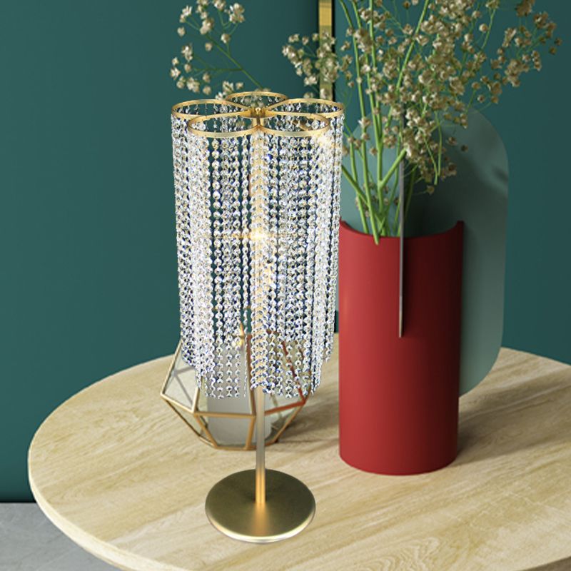 Crystal kralen Tassel drape tafel licht modernistische 1-licht hotel nachtstandaard lamp in goud