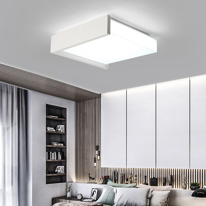 Square Acrylic Shade Ceiling Flush Mount Light Modern Simple Metal Integrated LED 16"/19.5" Wide White Bedroom Flush Mount Fixture in Warm/White