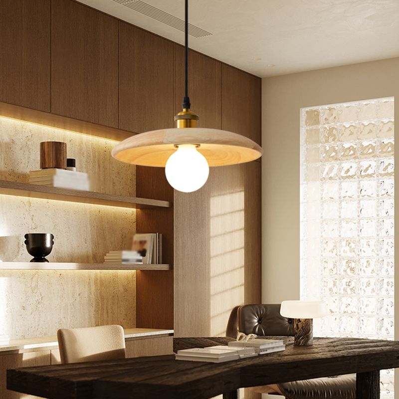 Pot Cover Shade Hanging Lighting Modern Style Bois massif 1 pendentif léger pour séjour à domicile