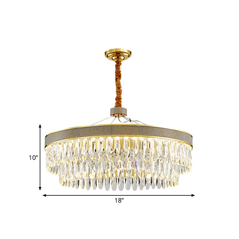 Klarer Kristall-Draping-LED Hängende Kronleuchter moderne Gold Finish 2-layer Runde Runde Runde großartige Raumaufhängung Lampe, 18 "/23,5" Breite