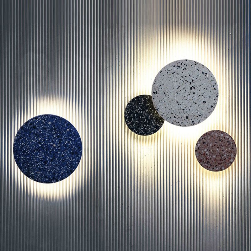 Modern Metal Wall Sconce Circle Shape Wall Light with Stone Shade for Bedroom