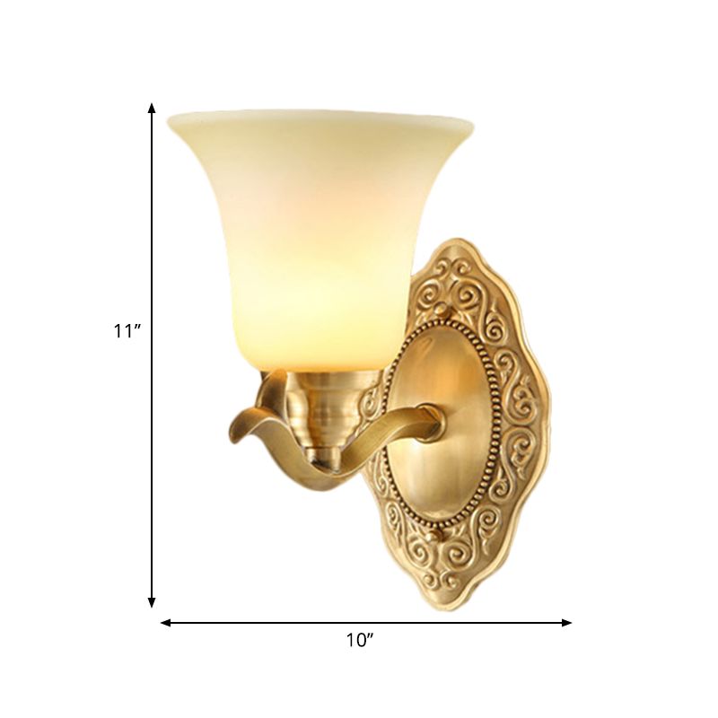 Traditional Bell Shade Wall Light Fixture 1/2-Light Frosted Glass Sconce Lamp with Golden Metallic Arm