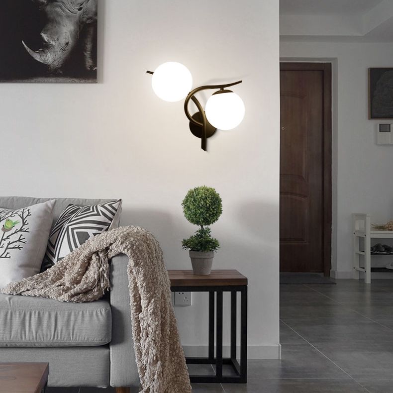 Shaded Bedroom Wall Sconce Lighting Glass Nordic Style Wall Lighting Fixture in Black