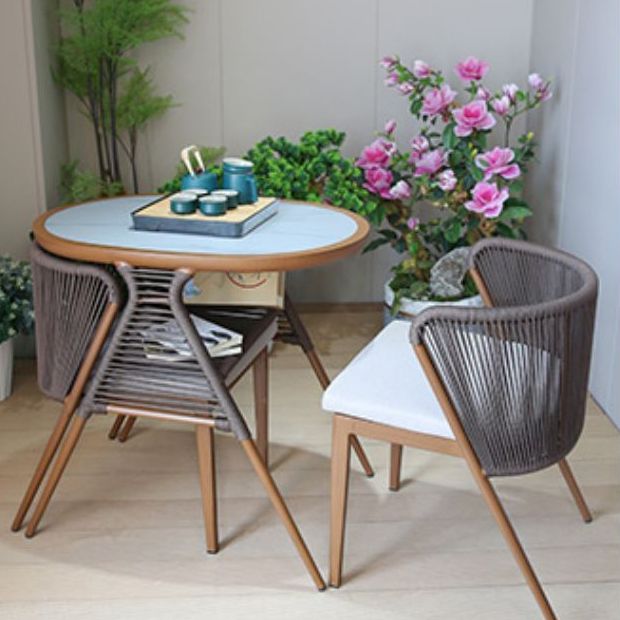 Modern Stone Chat Table Outdoor Water Resistant Patio Table with with Aluminum Legs