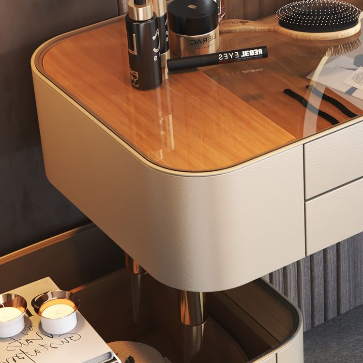 Glass Top Bedroom Make-up Vanity 5 Storage Drawers Dressing Table