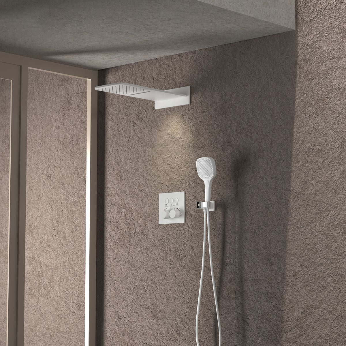 Modern Shower Trim Brass Wall Mounted Temperature Control Shower Combo