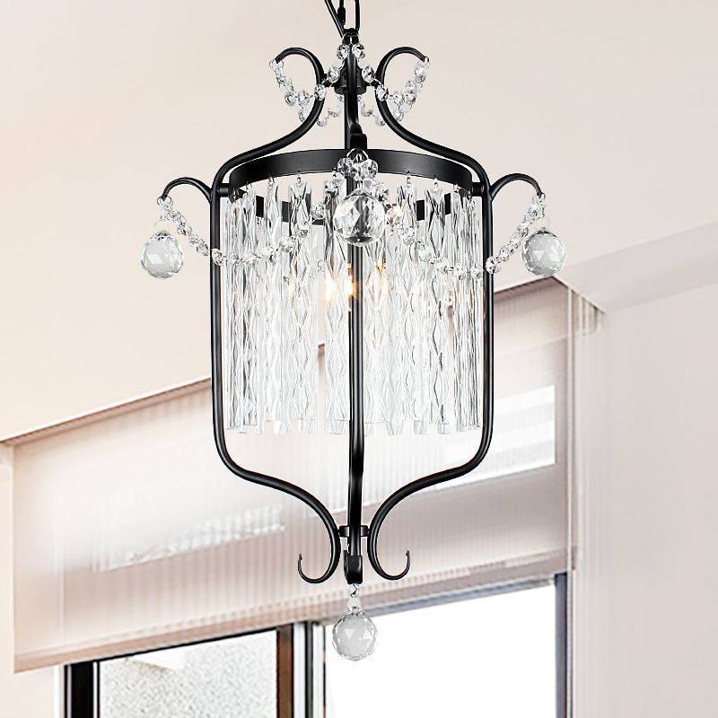 Modernism 1 Light Hanging Ceiling Light Black/White Bird Cage Pendant Light Fixture with Crystal Shade