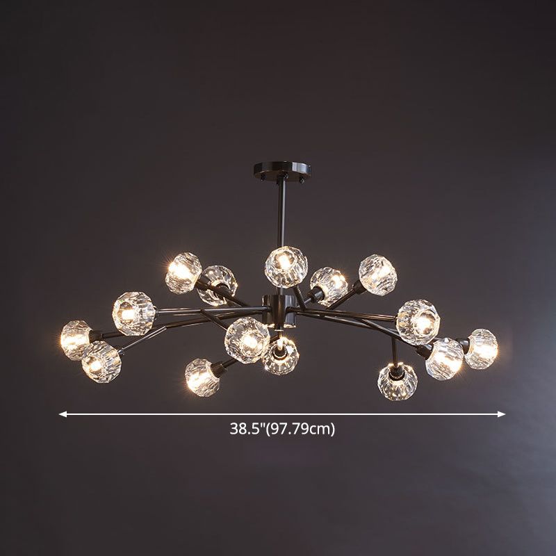 Mini Globe Crystal Chandelier Modern Style Black Finish Pendant Light for Living Room