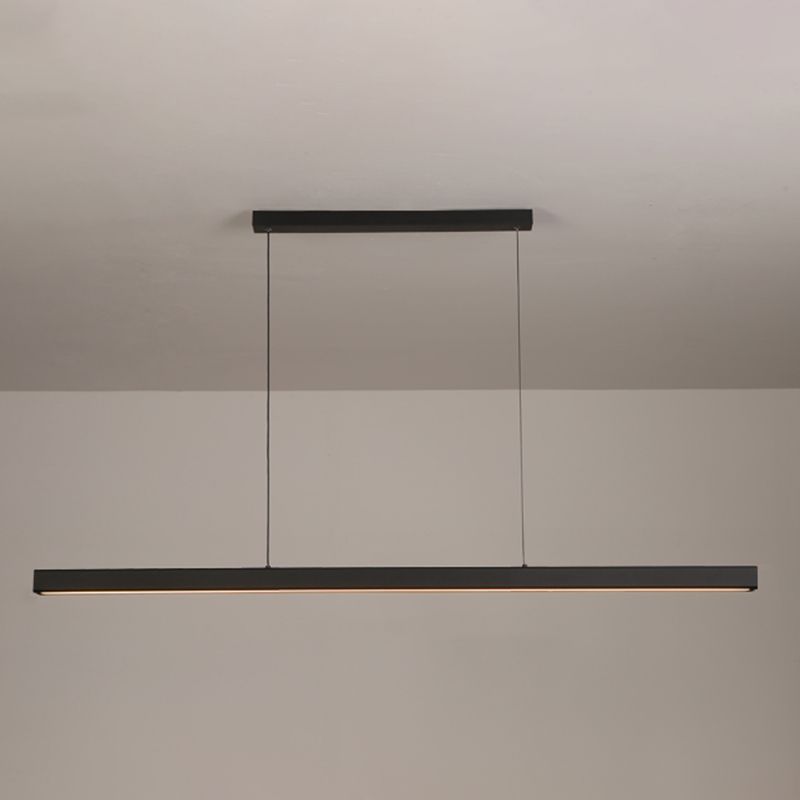Black Metal Island Lighting Fixtures Modern 1-Light Linear Restaurant LED Suspension Lamp