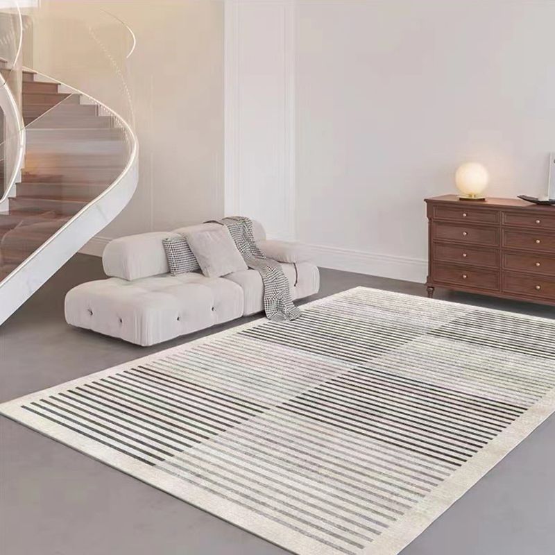 Gray Tone Stripe Rug Rectangle Stain Resistant Polyester Rug for Home Decor