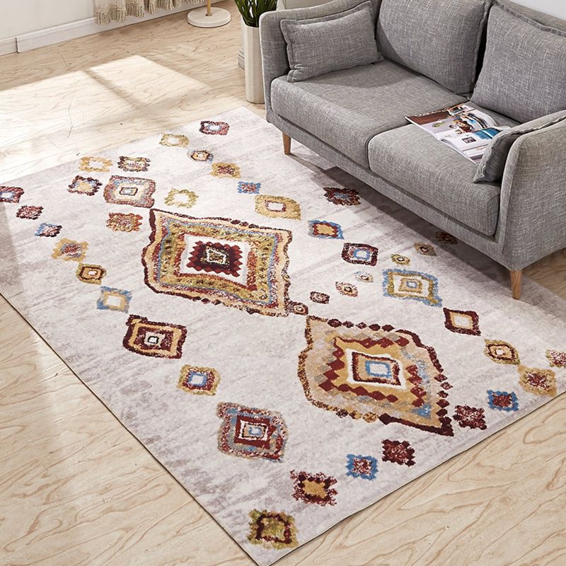 Moroccan Living Room Rug Multi-Color Geometric Print Rug Synthetics Anti-Slip Backing Stain Resistant Pet Friendly Rug