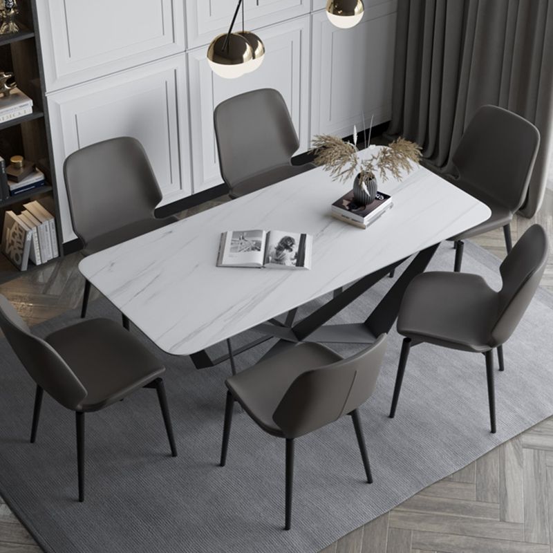Rectangle Dining Table Set 1/2/7 Pcs Sintered Stone Table with Wingback Chairs