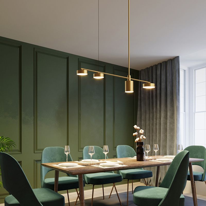 Cylinder Island Lights Modern Metal 4 Light Island Lighting in Gold