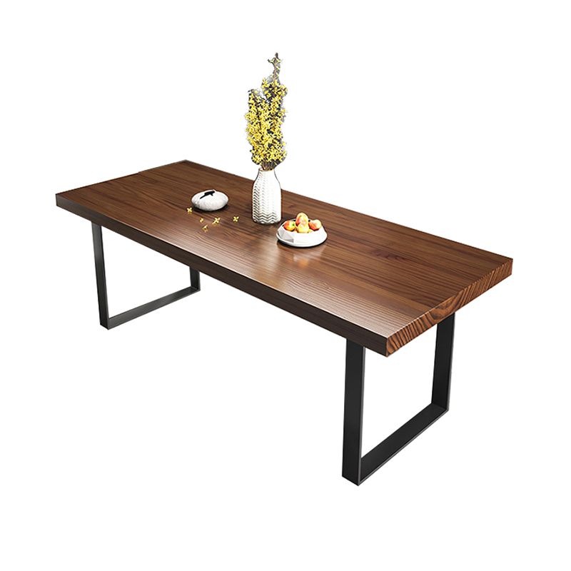 Industrial Rectangle Dining Table Solid Wood Top Dining Table with Double Pedestal Base