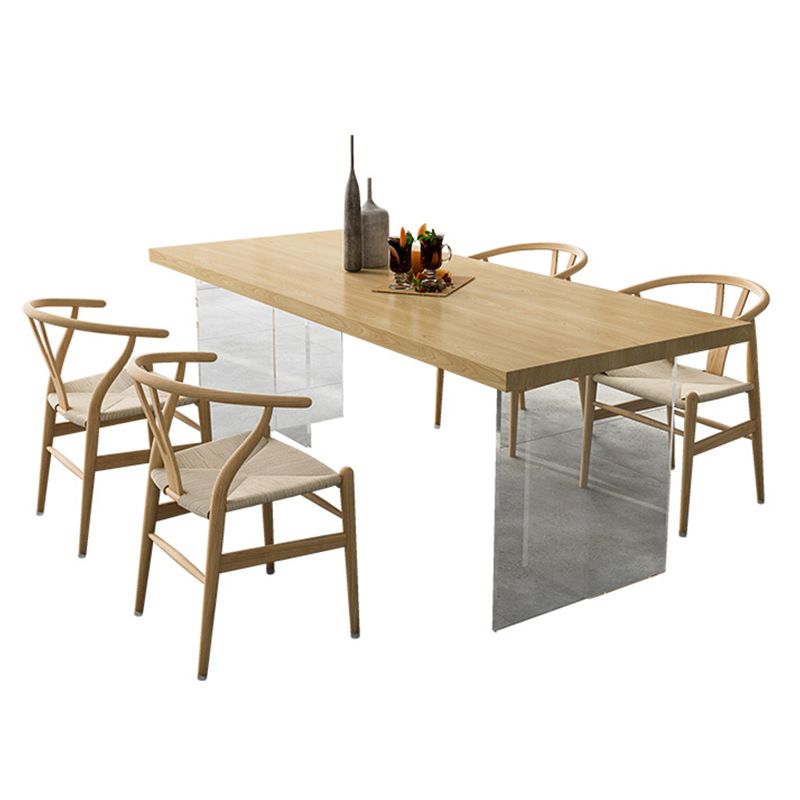 Solid Wood and Acrylic Dinner Table Modern Fixed Table Double Pedestal Dining Table