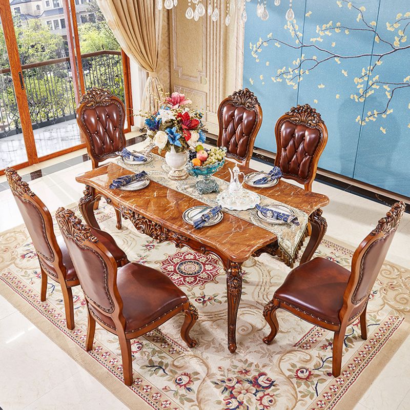 Mesa de comedor de estilo victoriano de rectángulo Tono marrón con mármol