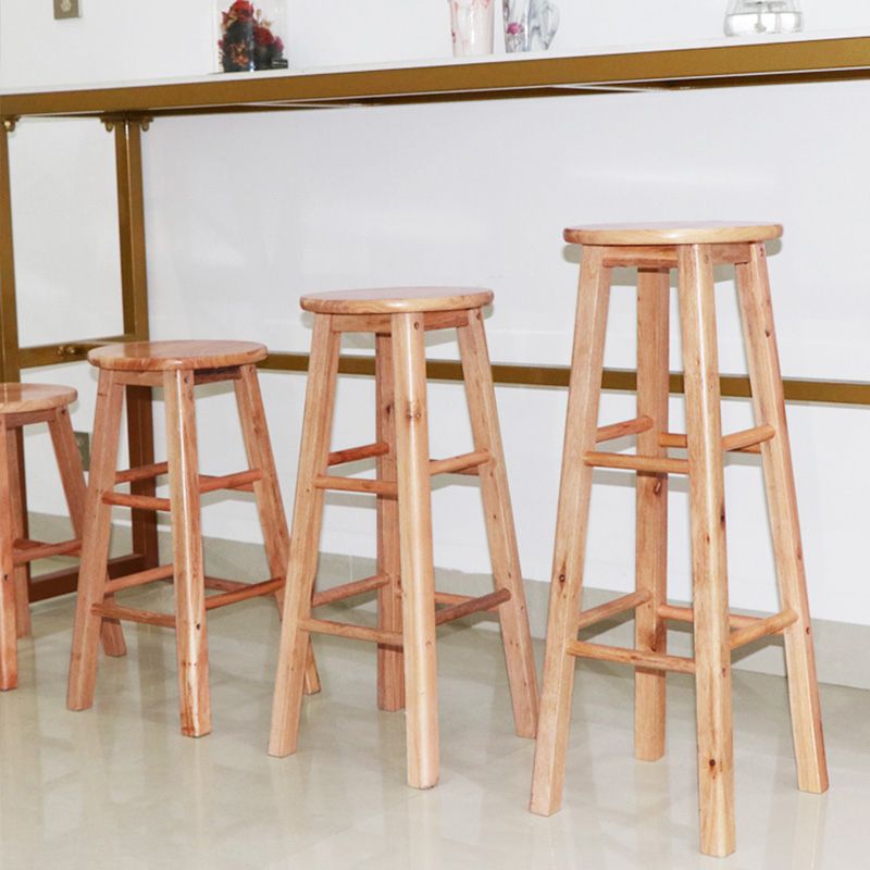 Modern Armless Wooden Counter Stool Oak Wood High Stool with 4 Legs