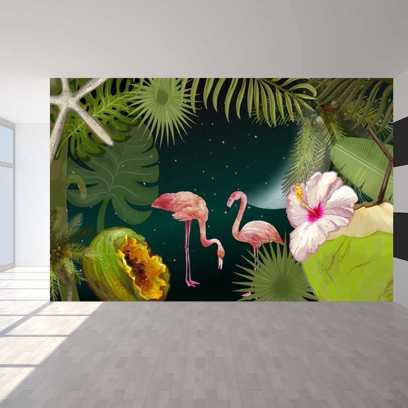 Flamingo Twins and Trees Mural Wallpaper Tropical Non-Woven Material Wall Covering