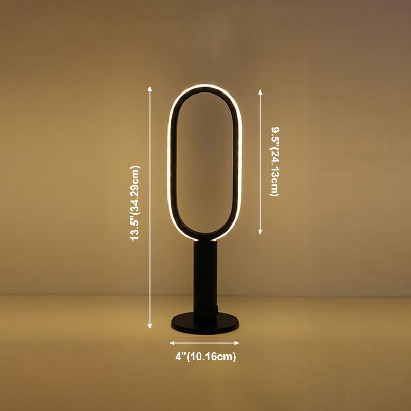 1 Light Oval Nightstand Lamp Contemporary Metal Nightstand Lamps for Club in Black